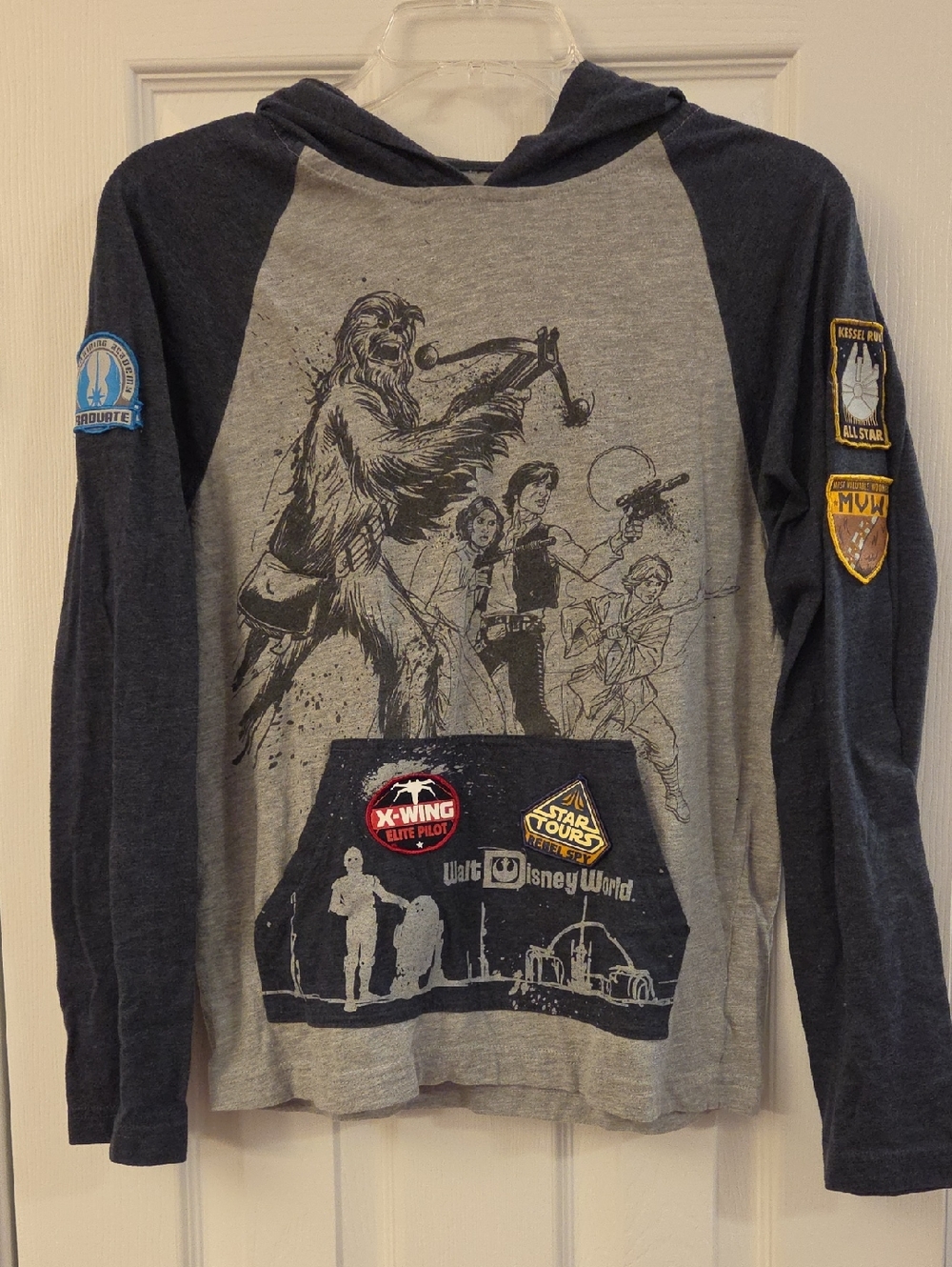 Disney Parks Star Wars Hoodie Tee - Gray With Jedi training patches Boys XL